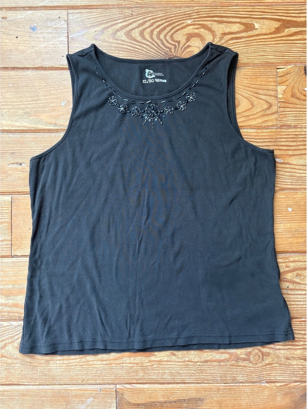 Classic Elements Black Beaded Sleeveless Tank Top XL 100% Cotton